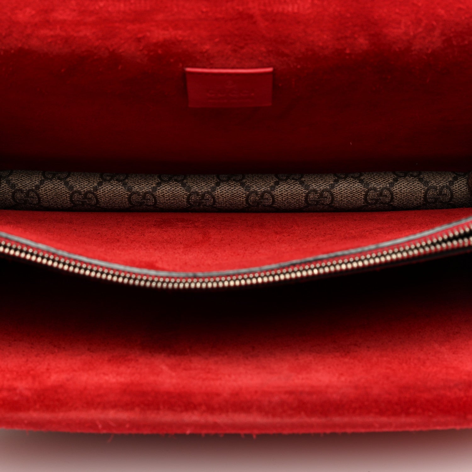 Gucci GG Supreme Monogram Suede Cudu Medium Dionysus Shoulder Bag Beige Ebony Vulcanic Red 5 of 10