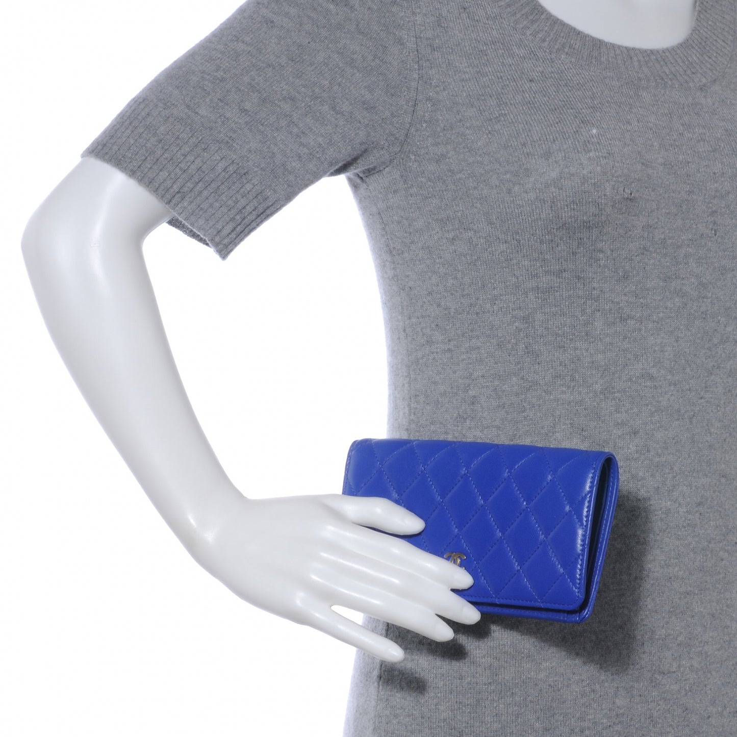 Lambskin Quilted Yen Wallet Bright Blue