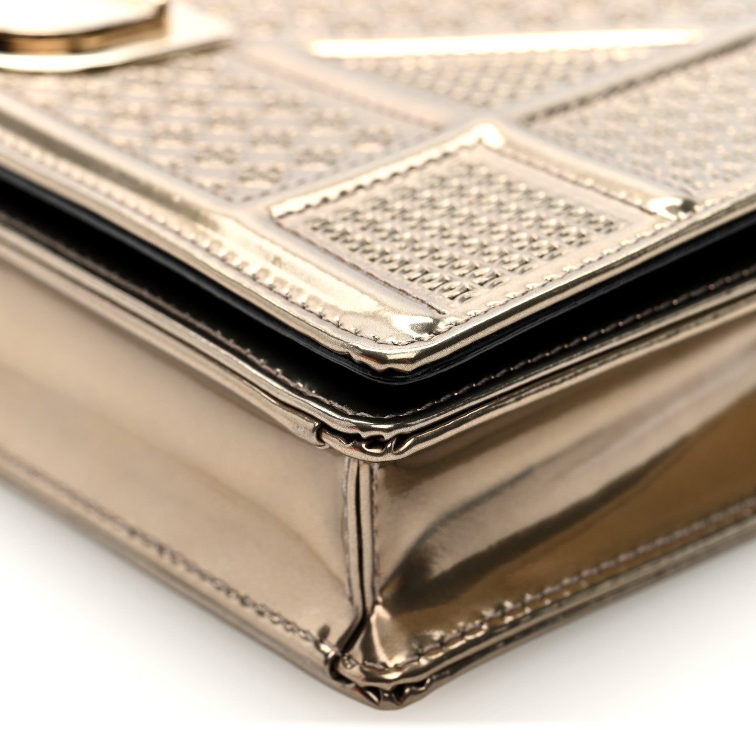 Christian Dior Metallic Patent Micro-Cannage Diorama Wallet on Chain Pouch Gold 9 of 9