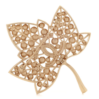 Chanel Pearl Crystal CC Leaf Brooch Gold 3 of 5