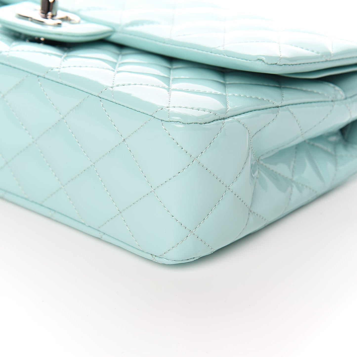 Patent Calfskin Quilted Medium Double Flap Light Green