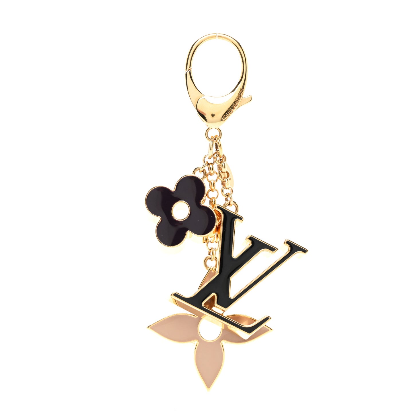 Metal Enamel Fleur De Monogram Bag Charm Dore