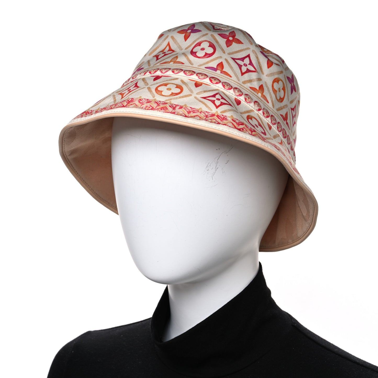 Cotton Monogram Flower Tile Reversible Bucket Hat M Beige