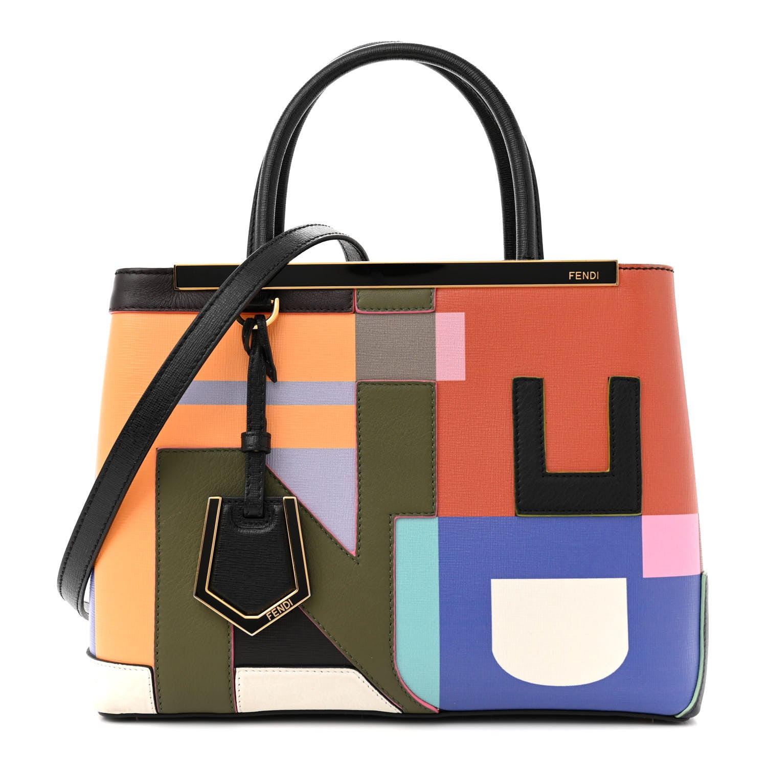 Fendi Vitello Elite Geometric Logo Petite 2Jours Tote Multicolor 1 of 14