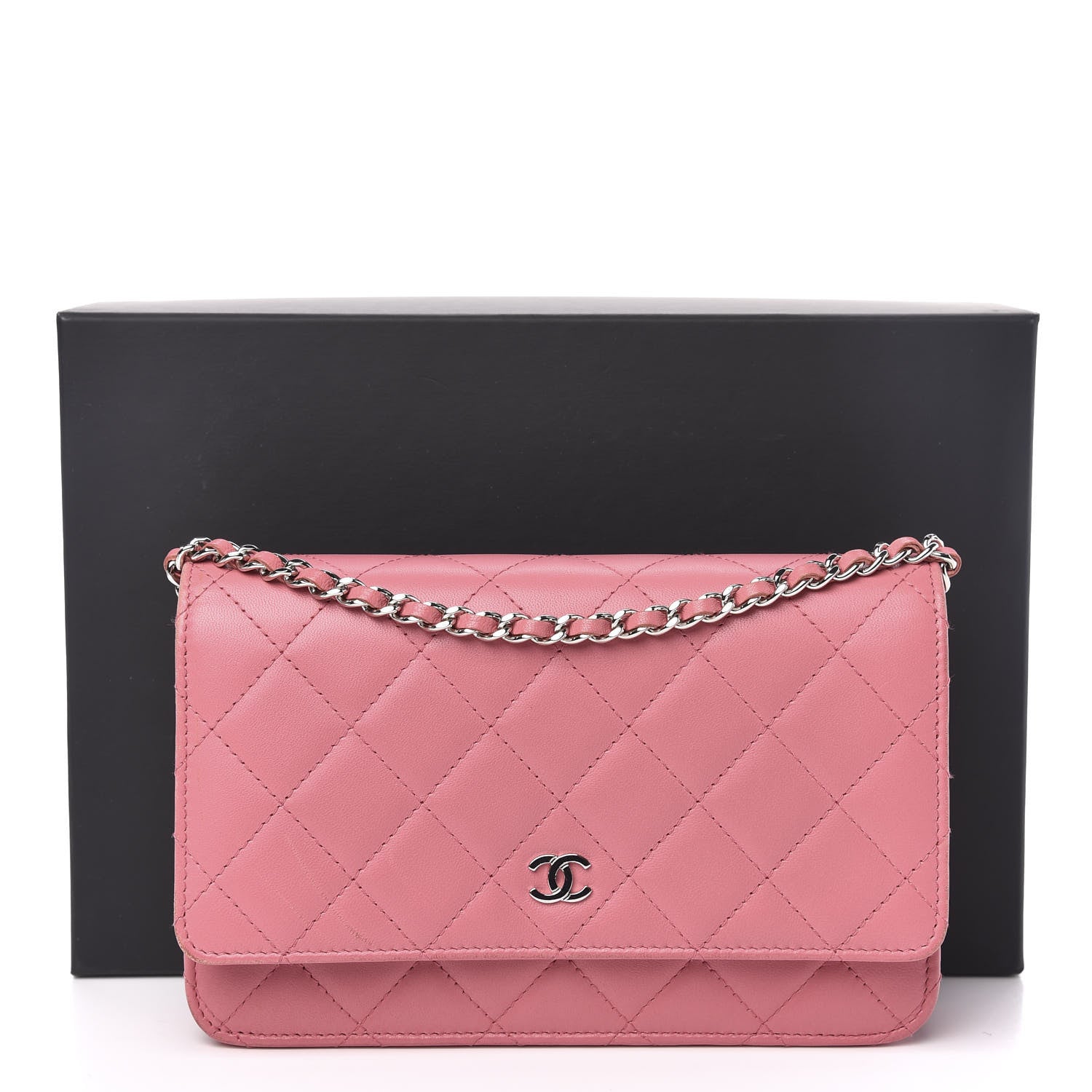 Chanel Lambskin Quilted Wallet On Chain WOC Pink 15 of 15