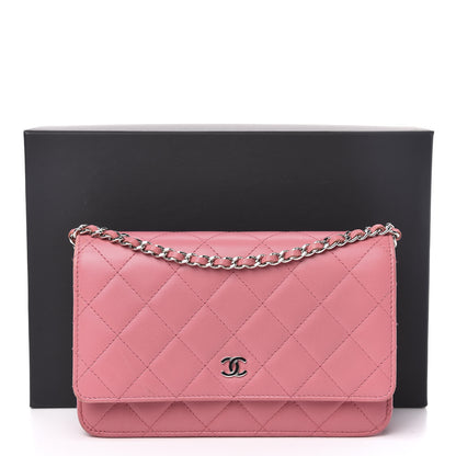 Chanel Lambskin Quilted Wallet On Chain WOC Pink 15 of 15