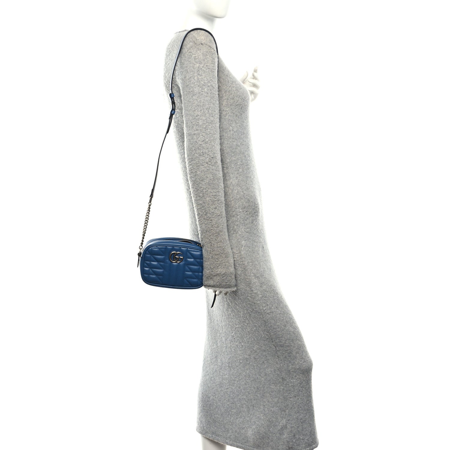 Gucci Calfskin Matelasse Aria Mini GG Marmont Chain Shoulder Bag Clear Blue 2 of 11