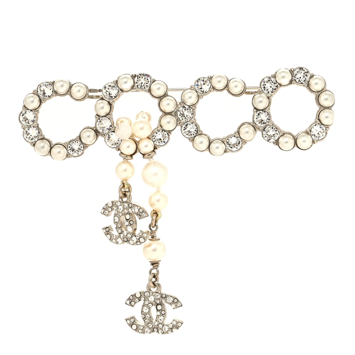 Pearl Crystal Coco Dangling Brooch Gold