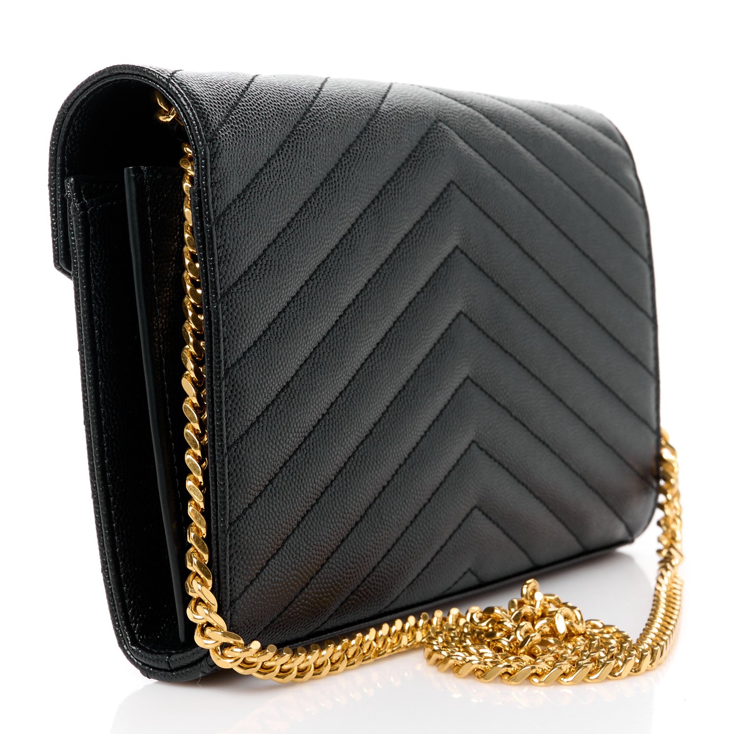 Grain De Poudre Matelasse Chevron Monogram Chain Wallet Black