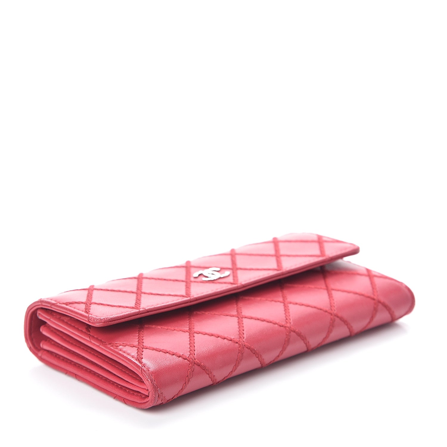 Chanel Calfskin Diamond Stitch Large Gusset Flap Wallet Dark Pink 3 of 7