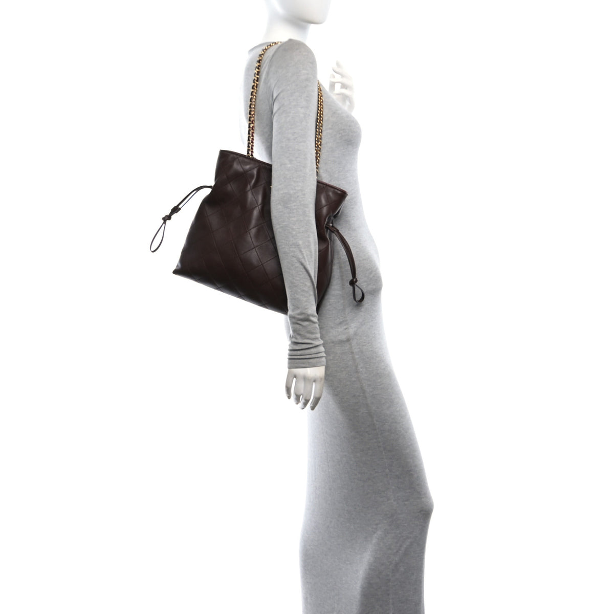 Chanel Lambskin Quilted Drawstring Shopping Bag  Dark Brown 2 of 10