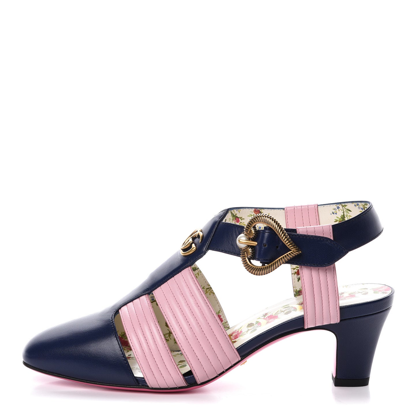 Malaga Kid Mid Heel T Strap Sandals 36.5 Royal Bluette Sugar Pink