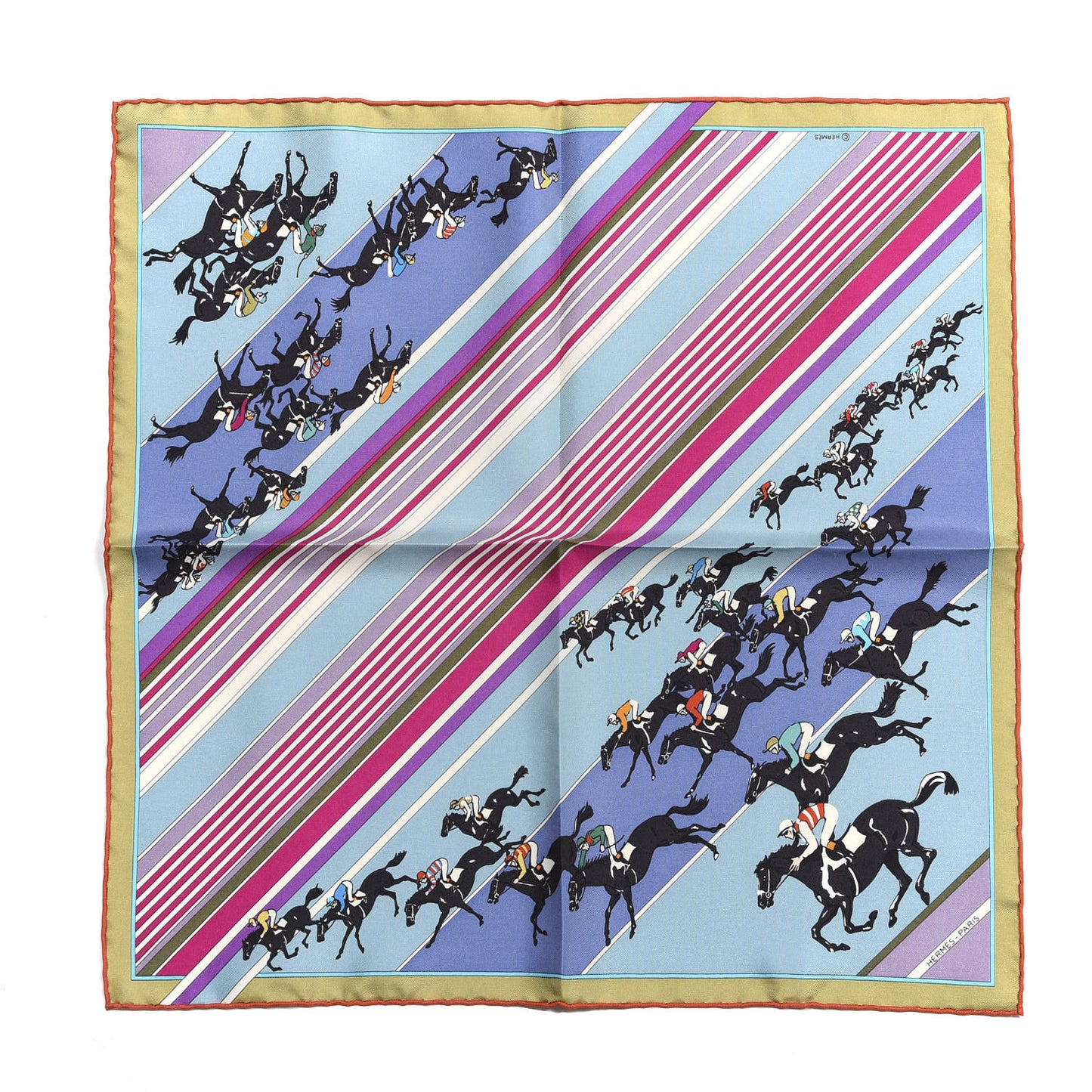 Silk Les Courses Pocket Square Parme Gris Bleu Fuchsia