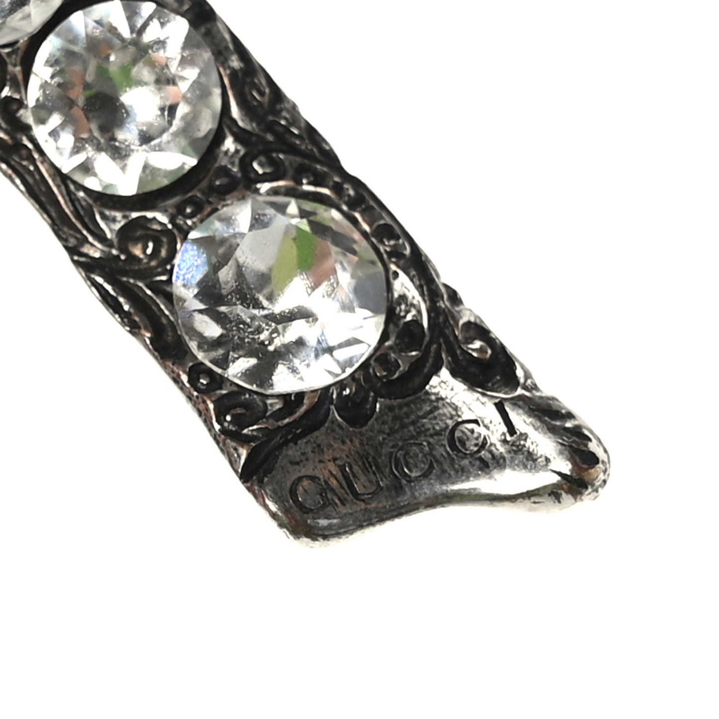 Metal Crystal Bow Brooch Silver