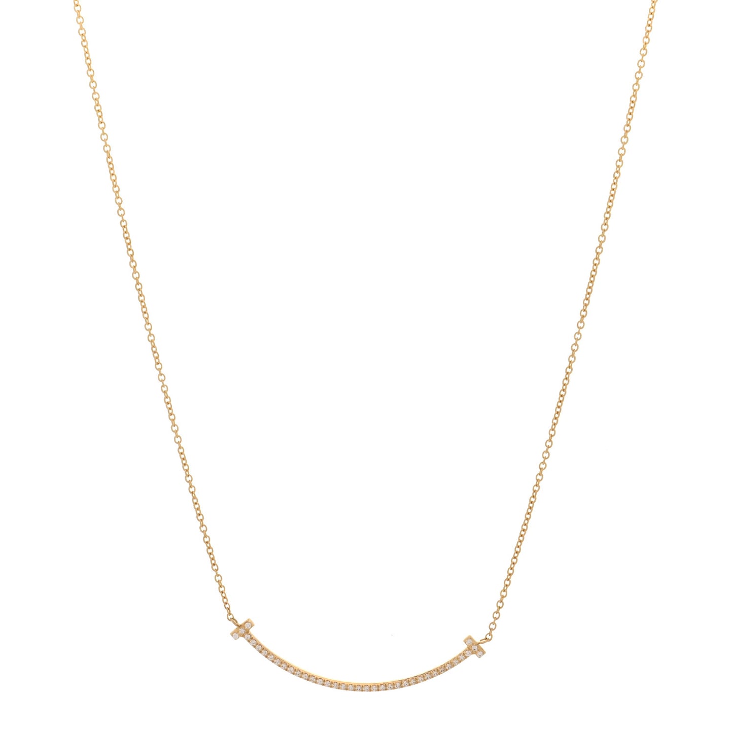 18K Yellow Gold Diamond Small T Smile Pendant Necklace