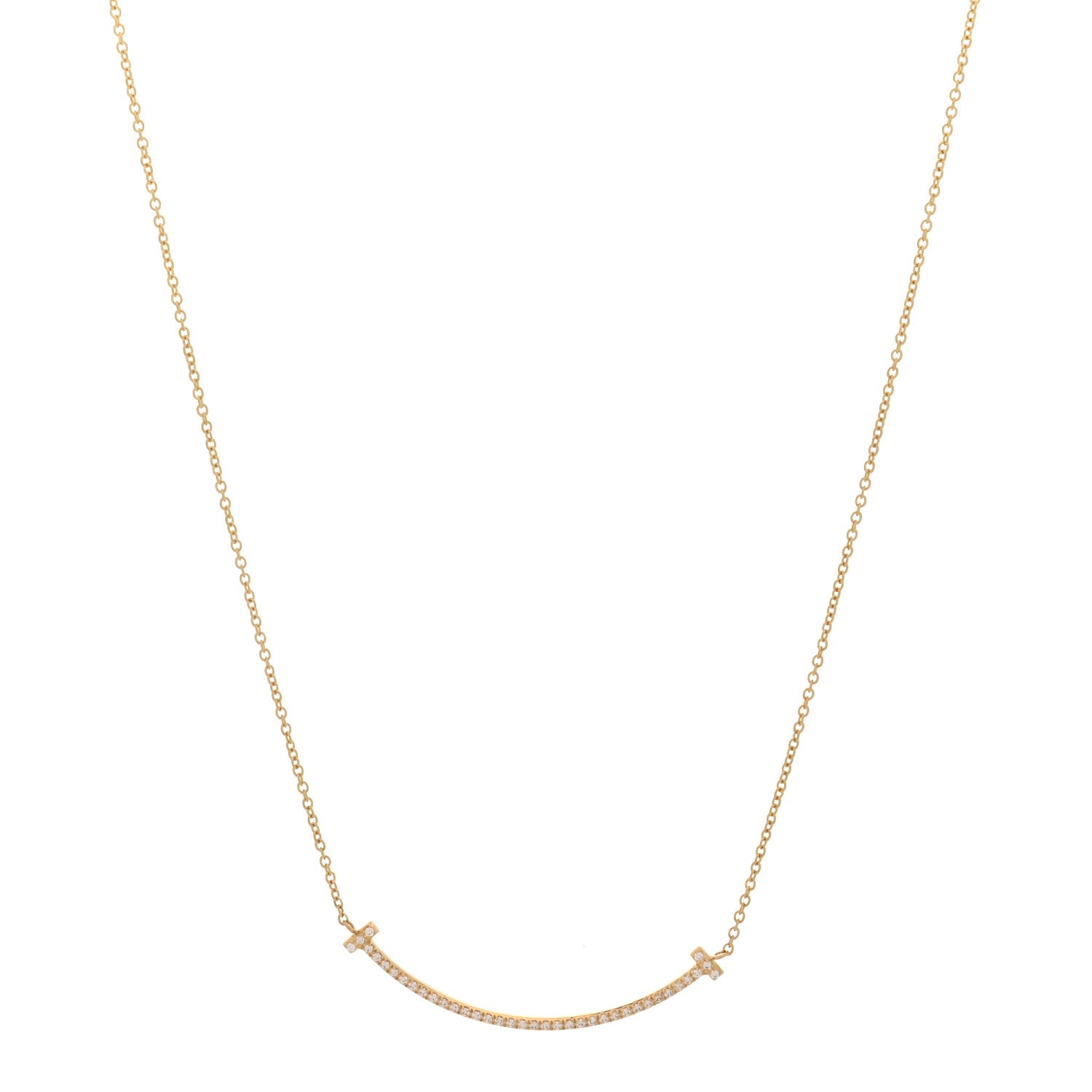 Tiffany 18K Yellow Gold Diamond Small T Smile Pendant Necklace 1 of 7