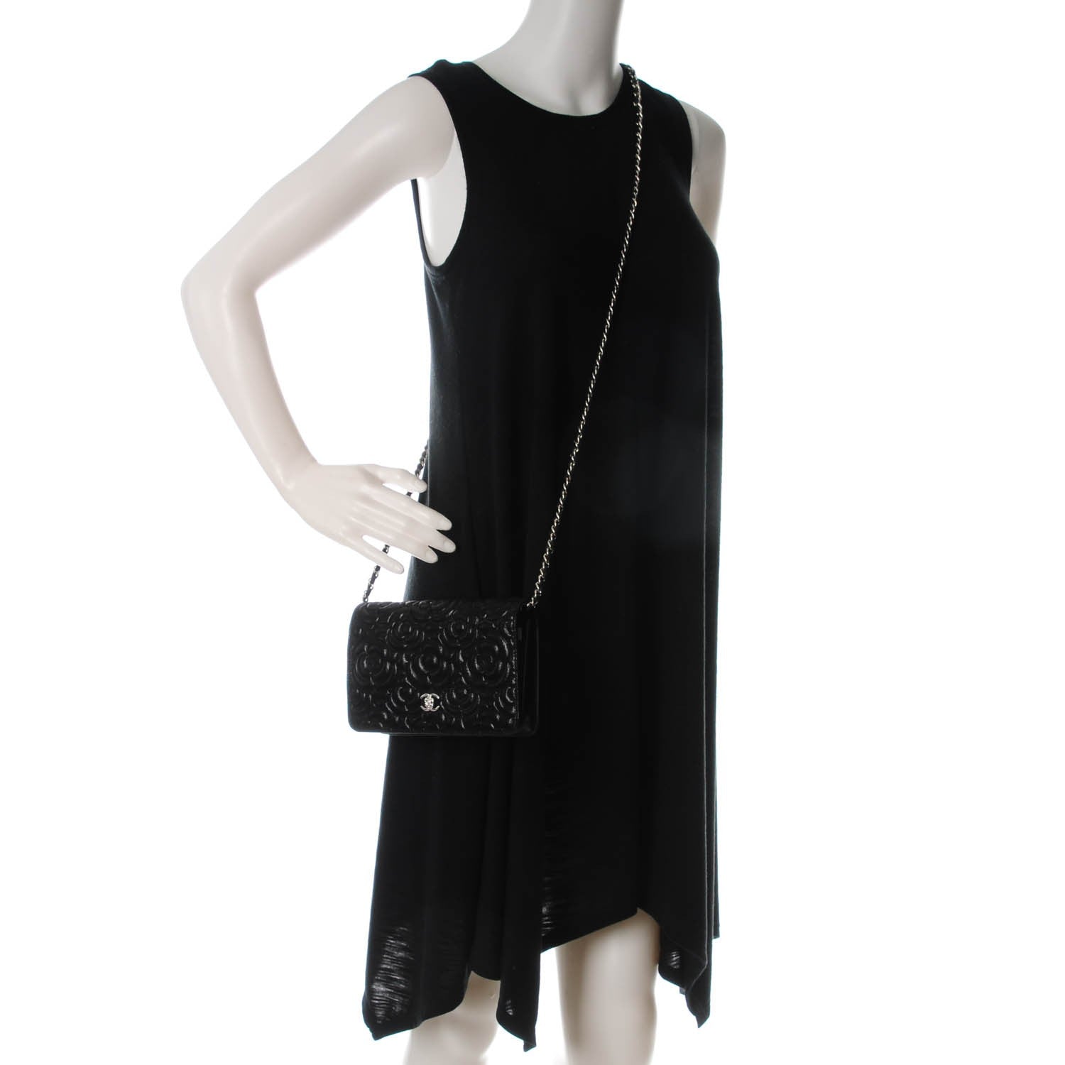 Chanel Iridescent Calfskin Camellia Embossed Wallet on Chain WOC Black 2 of 8