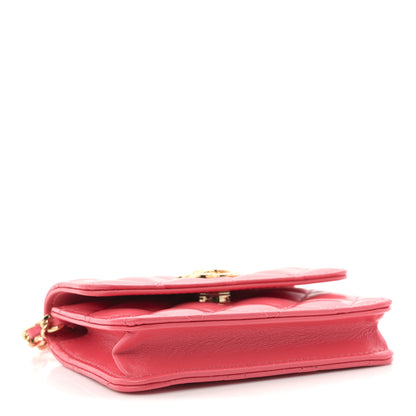 Chanel Shiny Lambskin Quilted Card Holder On Chain Pink 4 of 11