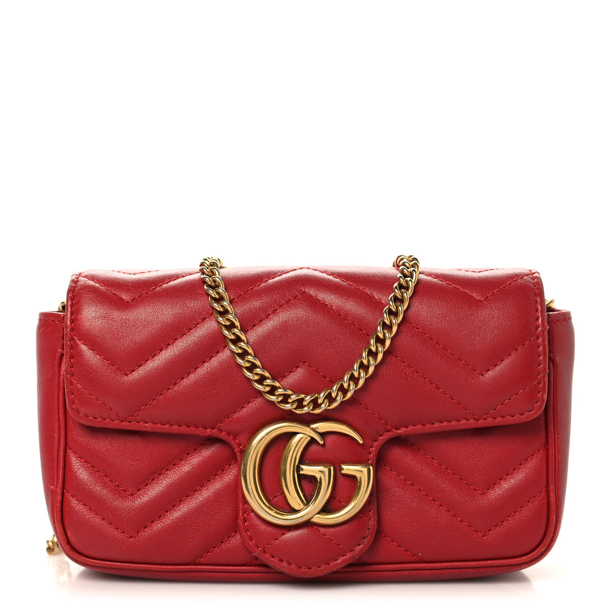 Calfskin Matelasse Super Mini GG Marmont Shoulder Bag Hibiscus Red