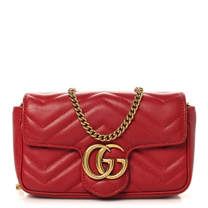 Gucci Calfskin Matelasse Super Mini GG Marmont Shoulder Bag Hibiscus Red 1 of 14