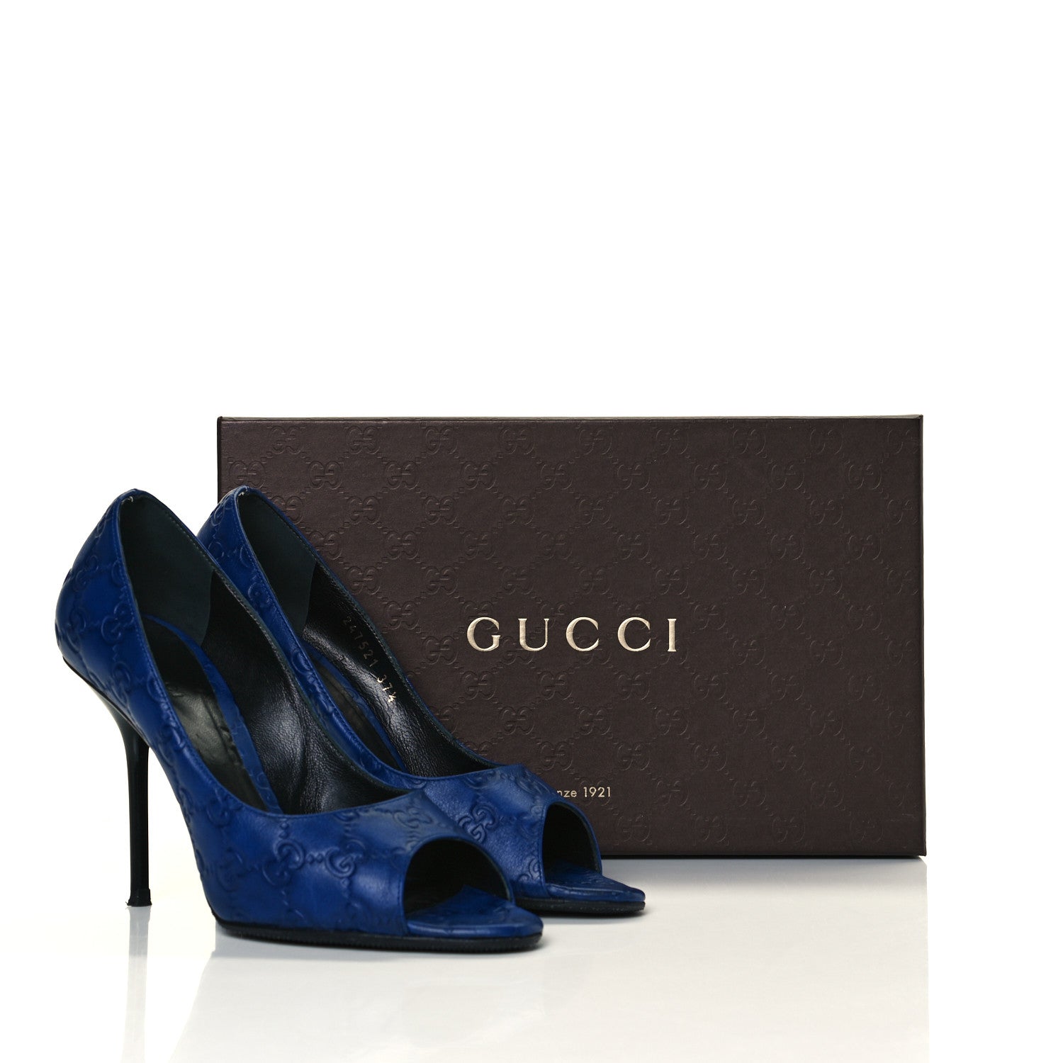 Gucci Soft Guccissima GG Peep Toe Heels 37.5 Blu Cina 12 of 12