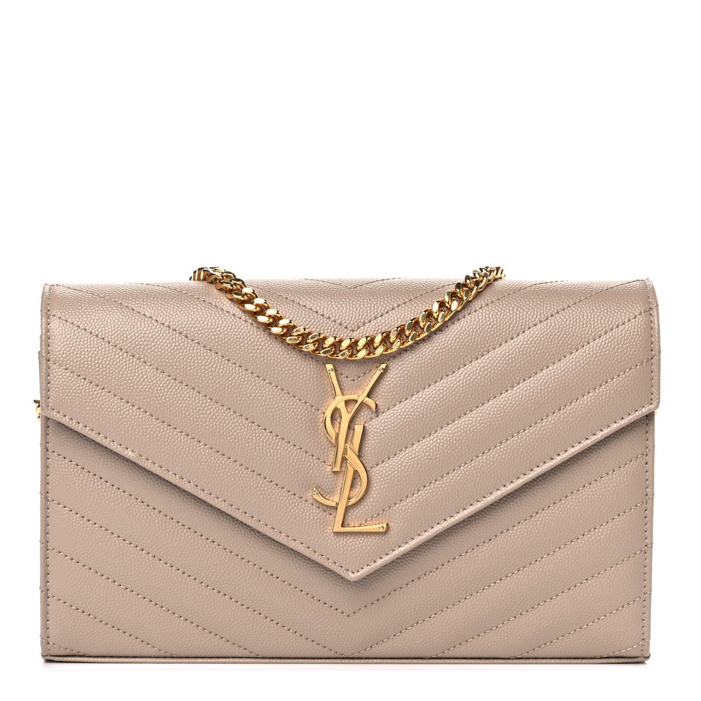 Grain De Poudre Matelasse Chevron Monogram Chain Wallet Nude Powder