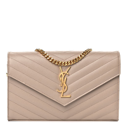 Saint Laurent Grain De Poudre Matelasse Chevron Monogram Chain Wallet Nude Powder 1 of 9