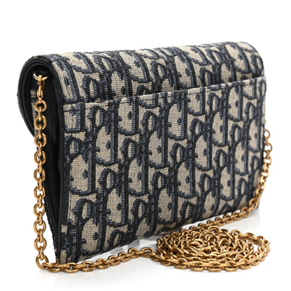 Christian Dior Oblique Saddle Chain Long Wallet Blue 4 of 10