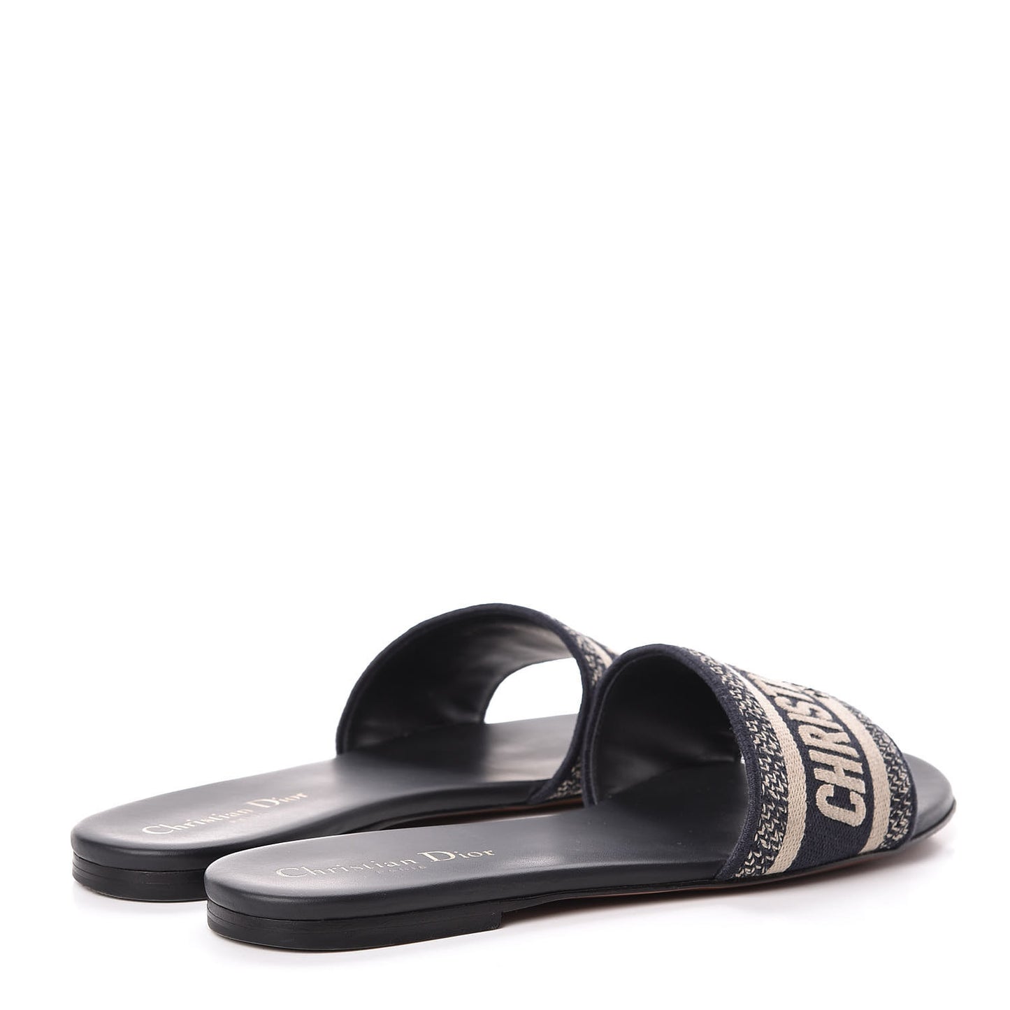 Canvas Embroidered Dway Mules Slide Sandals 38.5 Deep Blue