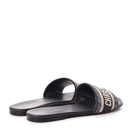 Christian Dior Canvas Embroidered Dway Mules Slide Sandals 38.5 Deep Blue 4 of 12