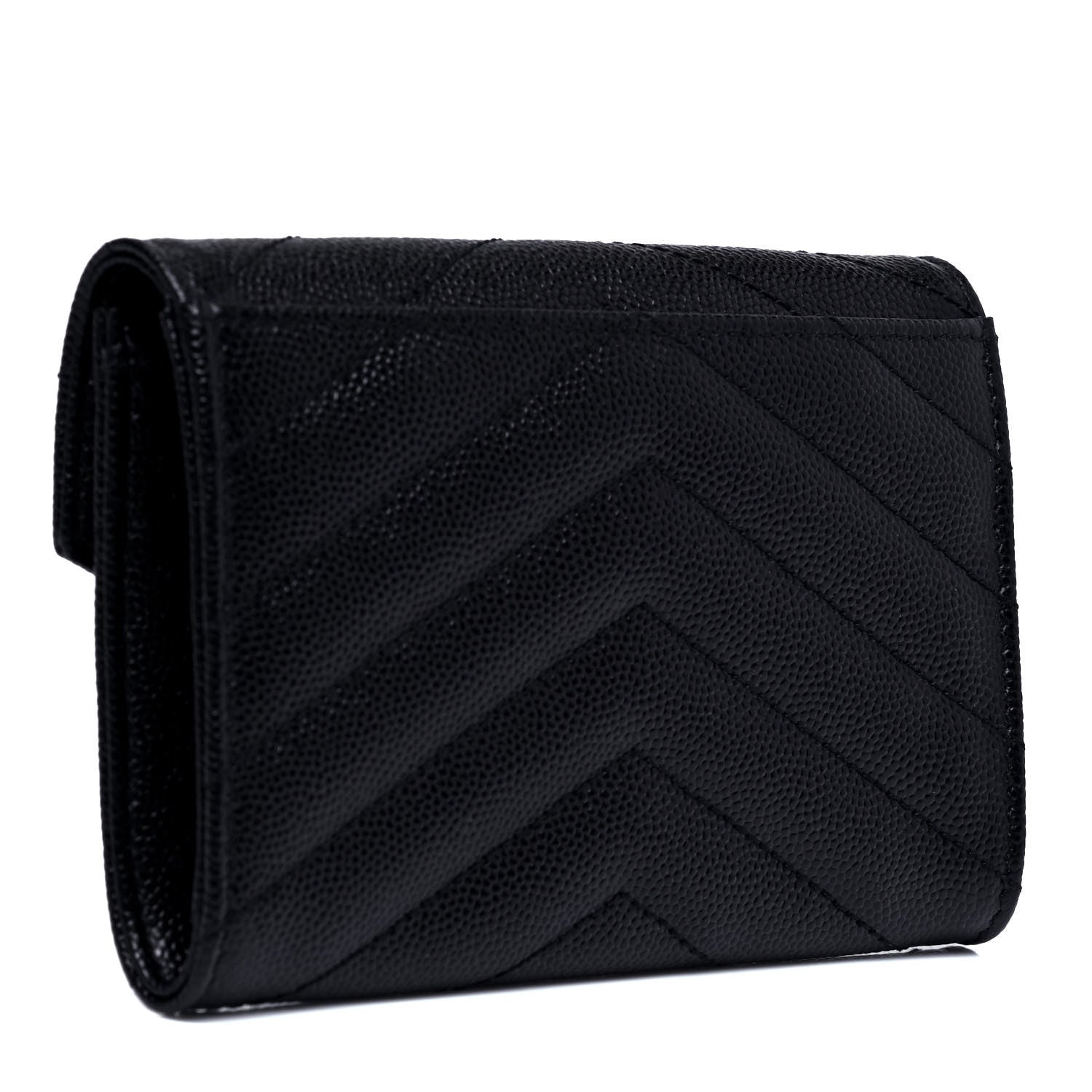 Saint Laurent Grain De Poudre Matelasse Chevron Small Monogram Envelope Wallet Black 2 of 5