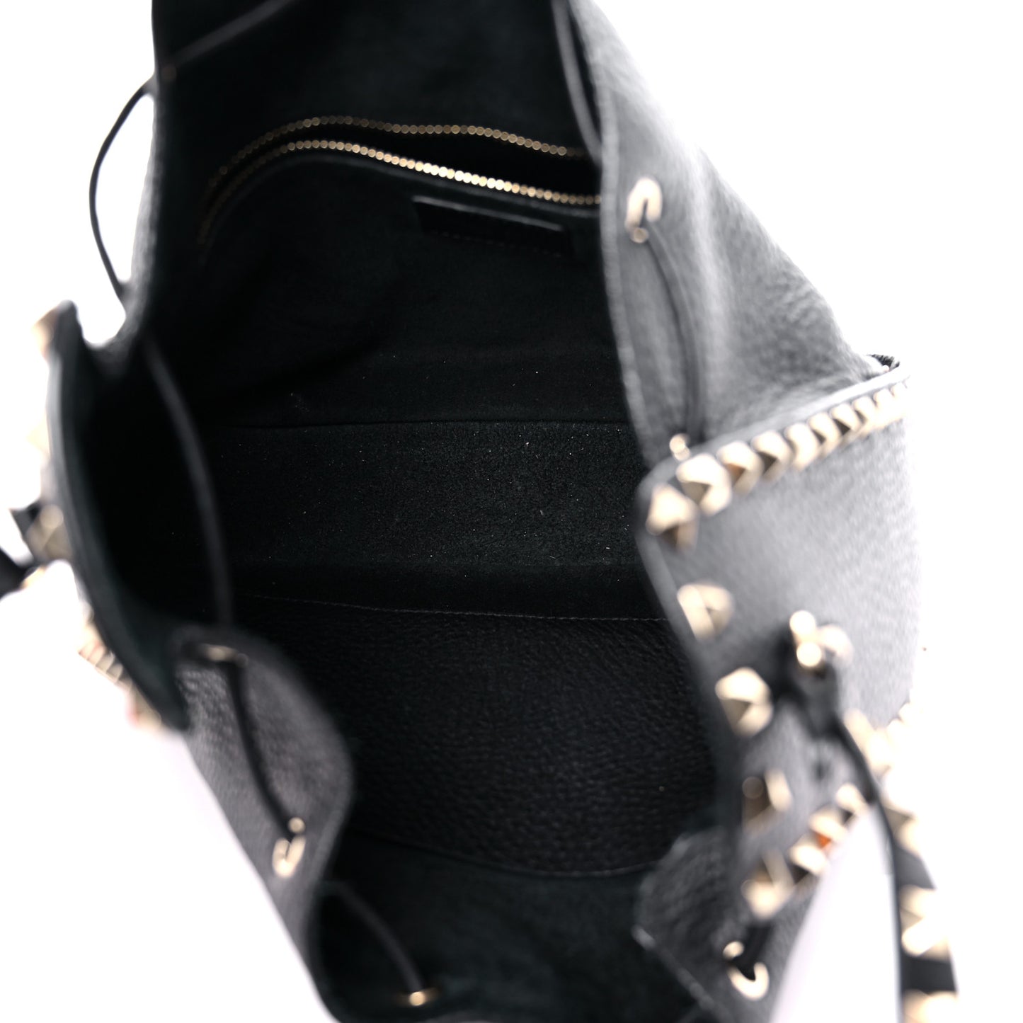 Grained Calfskin Rockstud Bucket Bag Black
