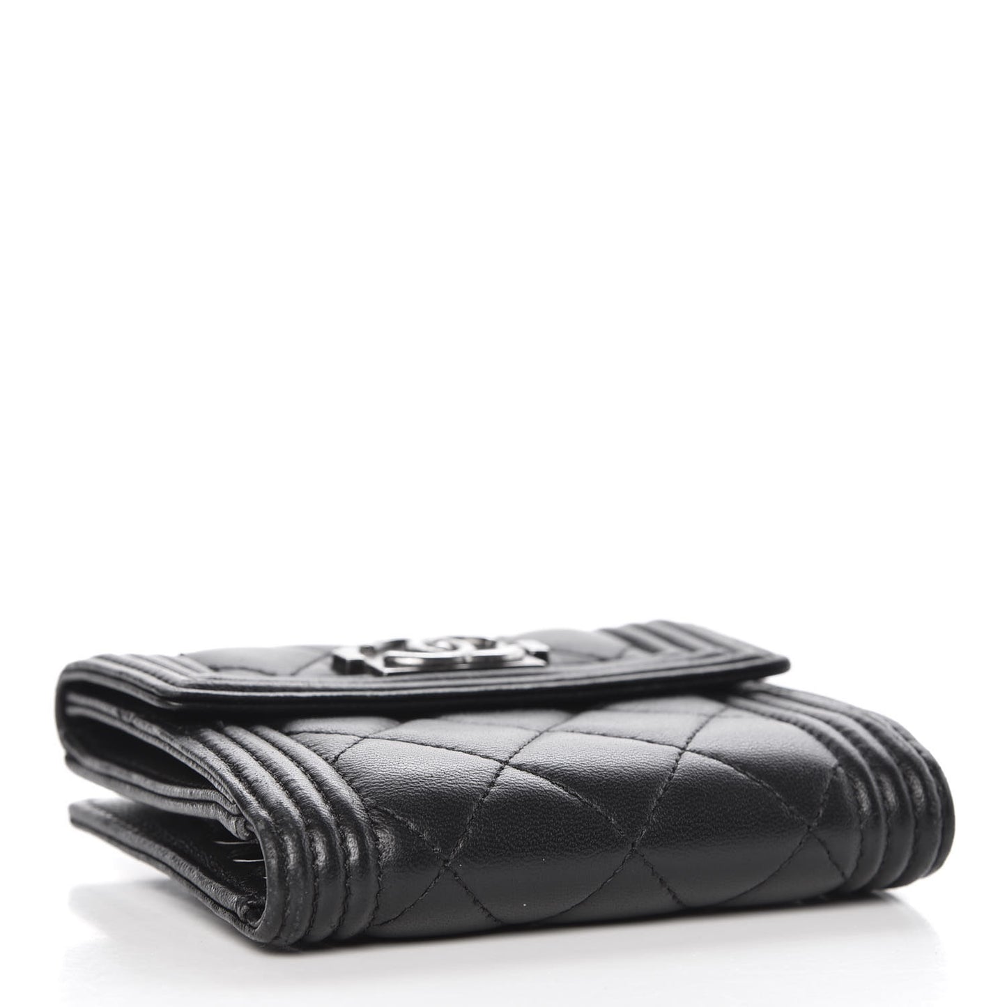 Lambskin Quilted Compact Boy Wallet Black
