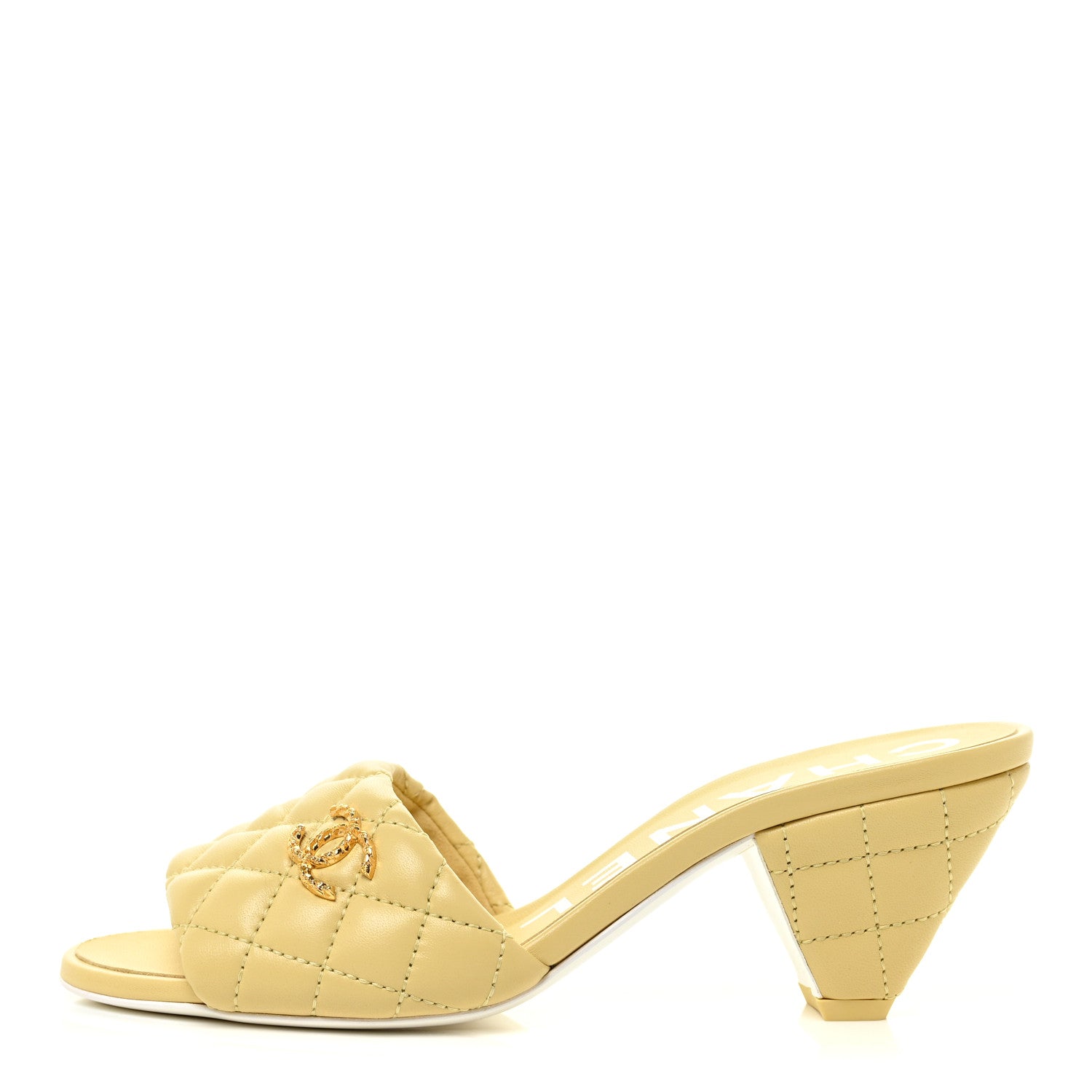 Chanel Lambskin Quilted Textured CC Mules 36 Yellow 1 of 13