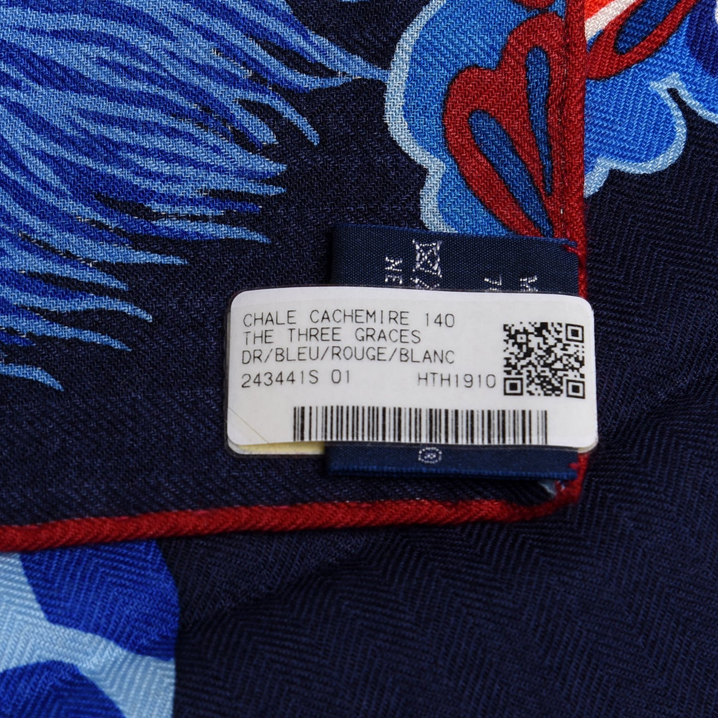 Cashmere Silk The Three Graces Shawl 140 Bleu Rouge White