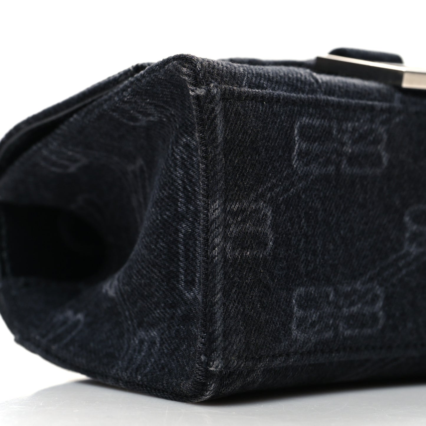 Washed Denim BB Monogram Hourglass Top Handle Bag XS Black