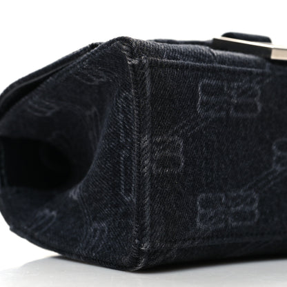 Balenciaga Washed Denim BB Monogram Hourglass Top Handle Bag XS Black 10 of 12
