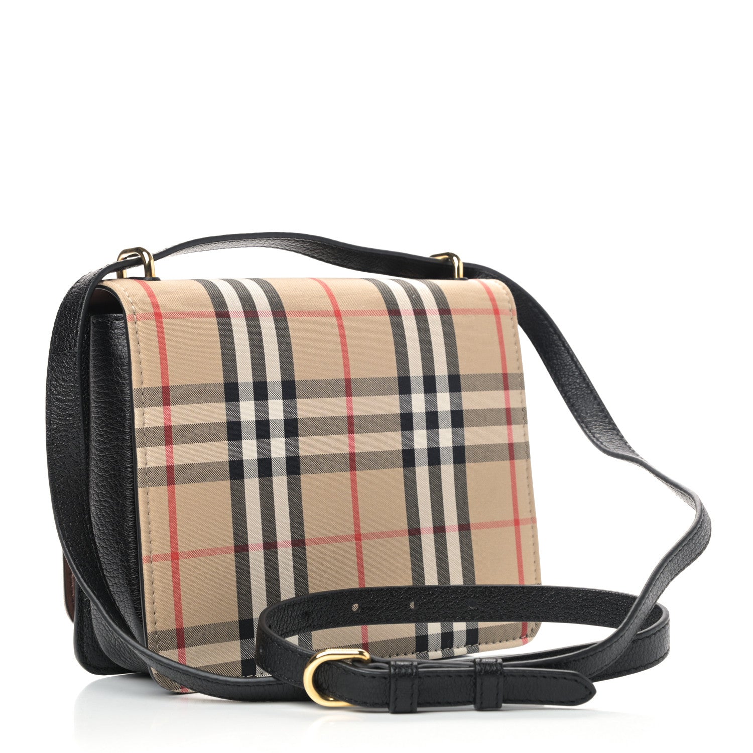 Burberry Goatskin Cotton Canvas Vintage Check Small D-Ring Bag Black Antique Yellow 2 of 10