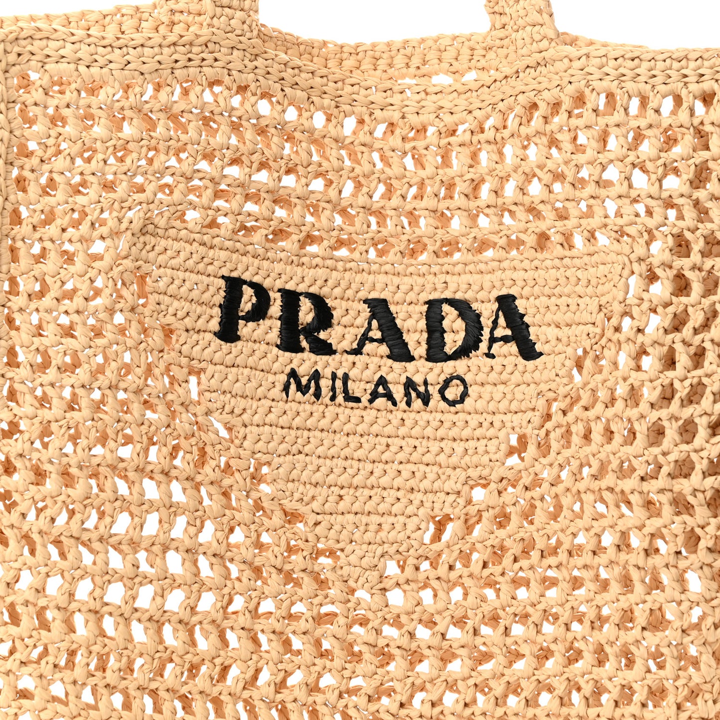 Yarn Raffia Effect Crochet Logo Embroidered Tote Bag Naturale