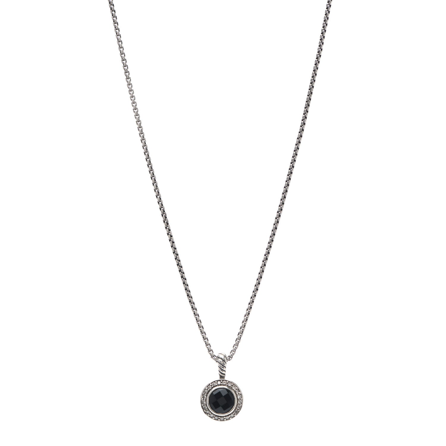 David Yurman Sterling Silver Diamond Black Onyx 8mm Petite Cerise Pendant Cable Necklace 1 of 5