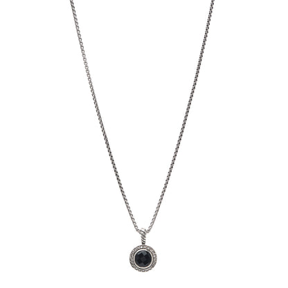 David Yurman Sterling Silver Diamond Black Onyx 8mm Petite Cerise Pendant Cable Necklace 1 of 5
