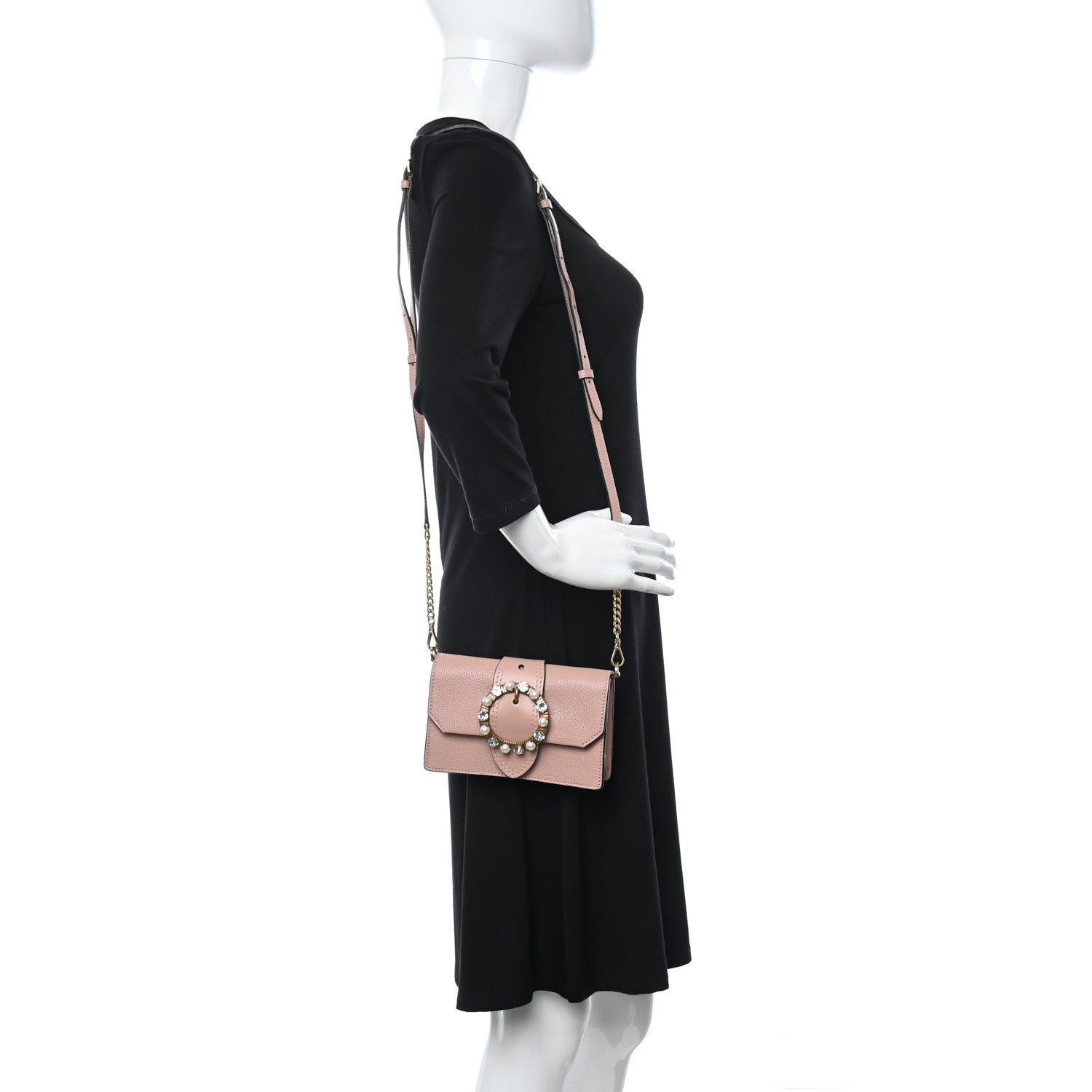 Miu Miu Goatskin Madras Soft Calfskin Crystal Pearl Embellished Shoulder Bag Orchidea 2 of 9