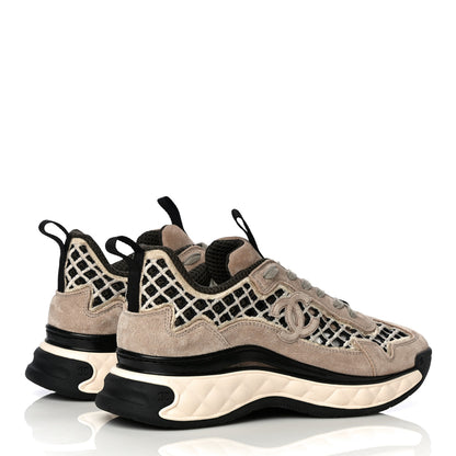 Chanel Suede Calfskin Embroidered CC Sneakers 37.5 Beige Black 4 of 14