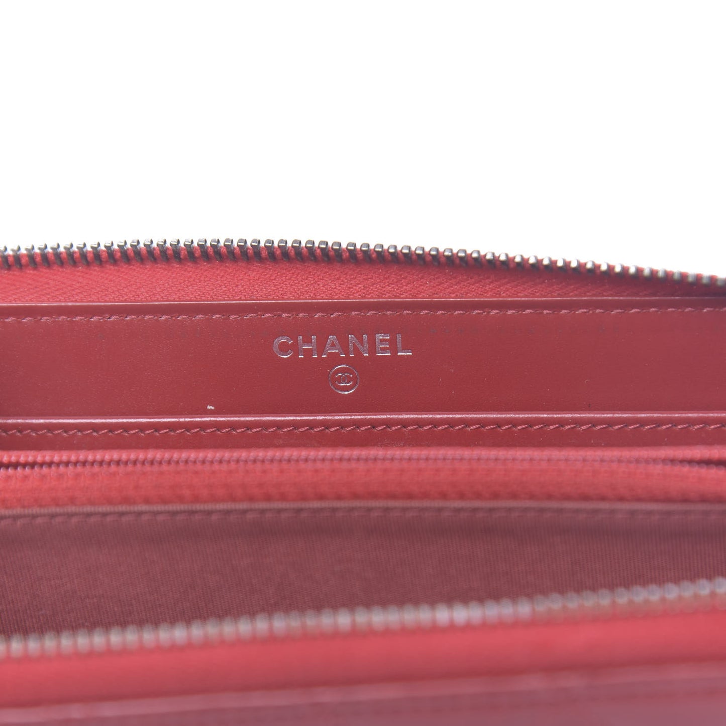 Glazed Calfskin Coco Boy Large Gusset Zip Around Wallet Red