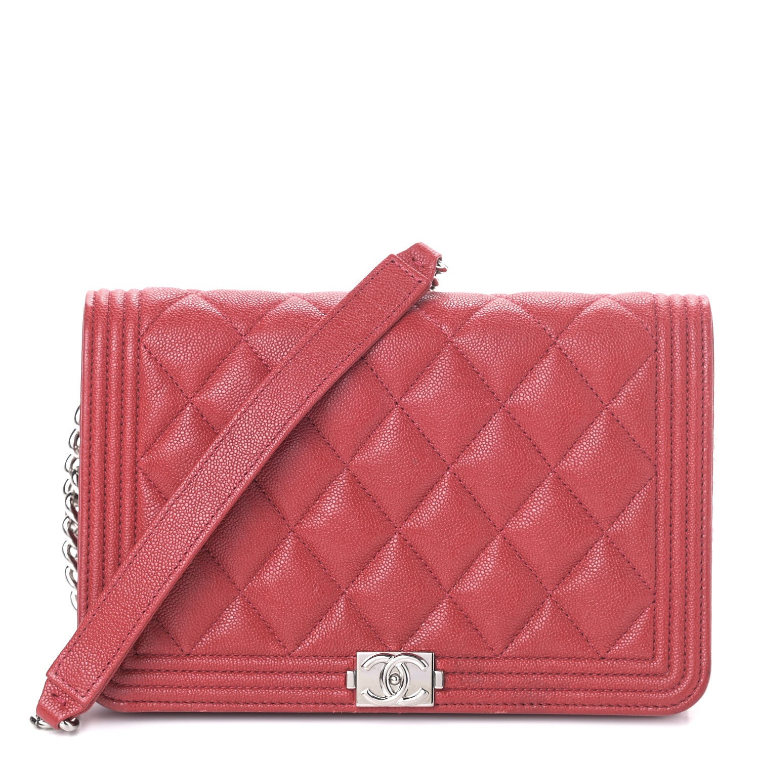 Chanel Caviar Quilted Boy Wallet On Chain WOC Red 1 of 9