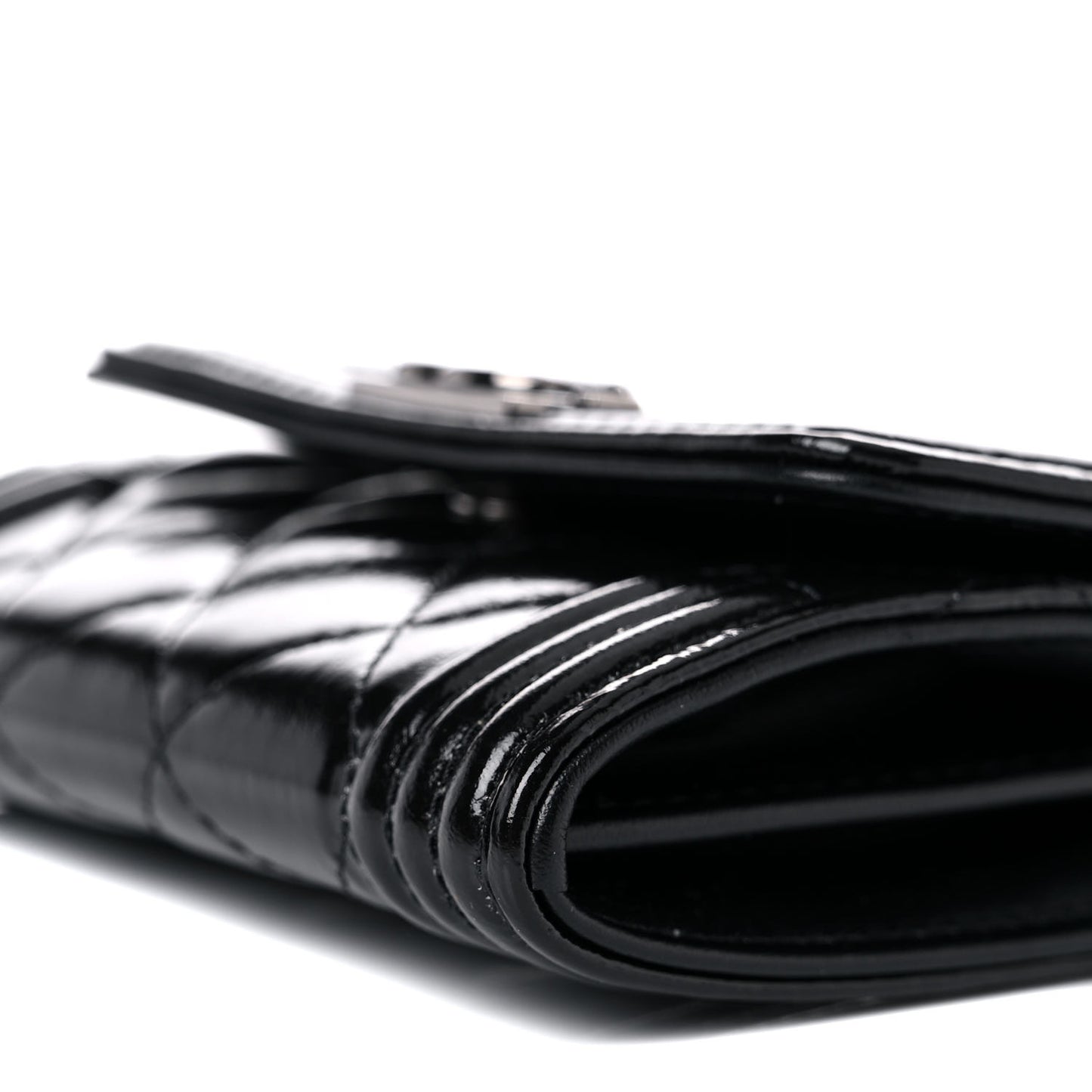 Distressed Patent Quilted Boy Flap Card Holder Wallet Black
