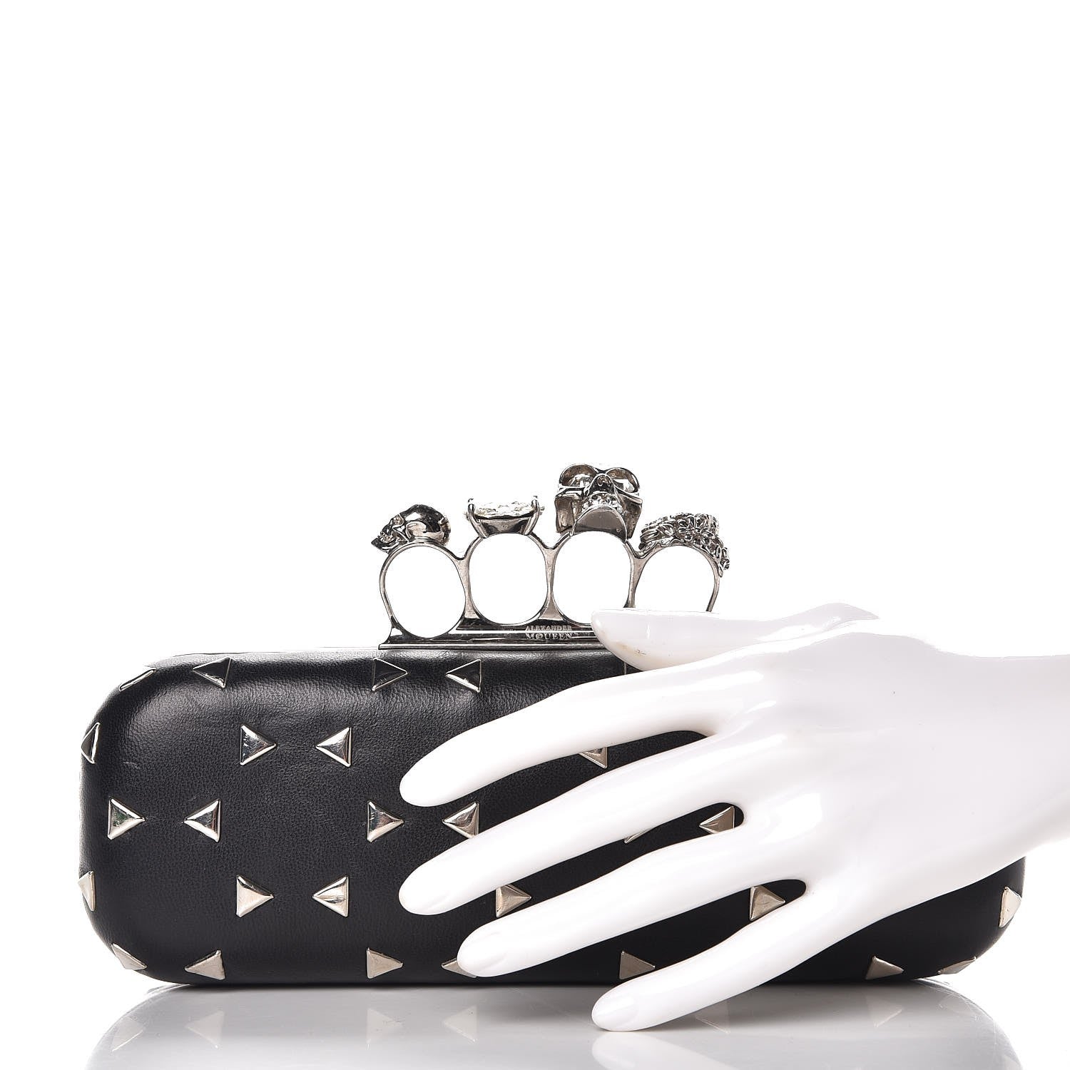 Alexander McQueen Nappa Studded Skull Knuckle Box Clutch Black 2 of 9