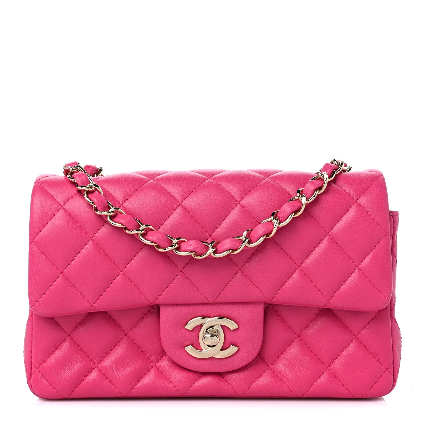 Lambskin Quilted Mini Rectangular Flap Fuchsia