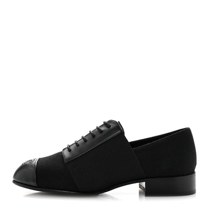 Chanel Calfskin Elastic Lace Up Cap Toe CC Loafers 35 Black 1 of 9