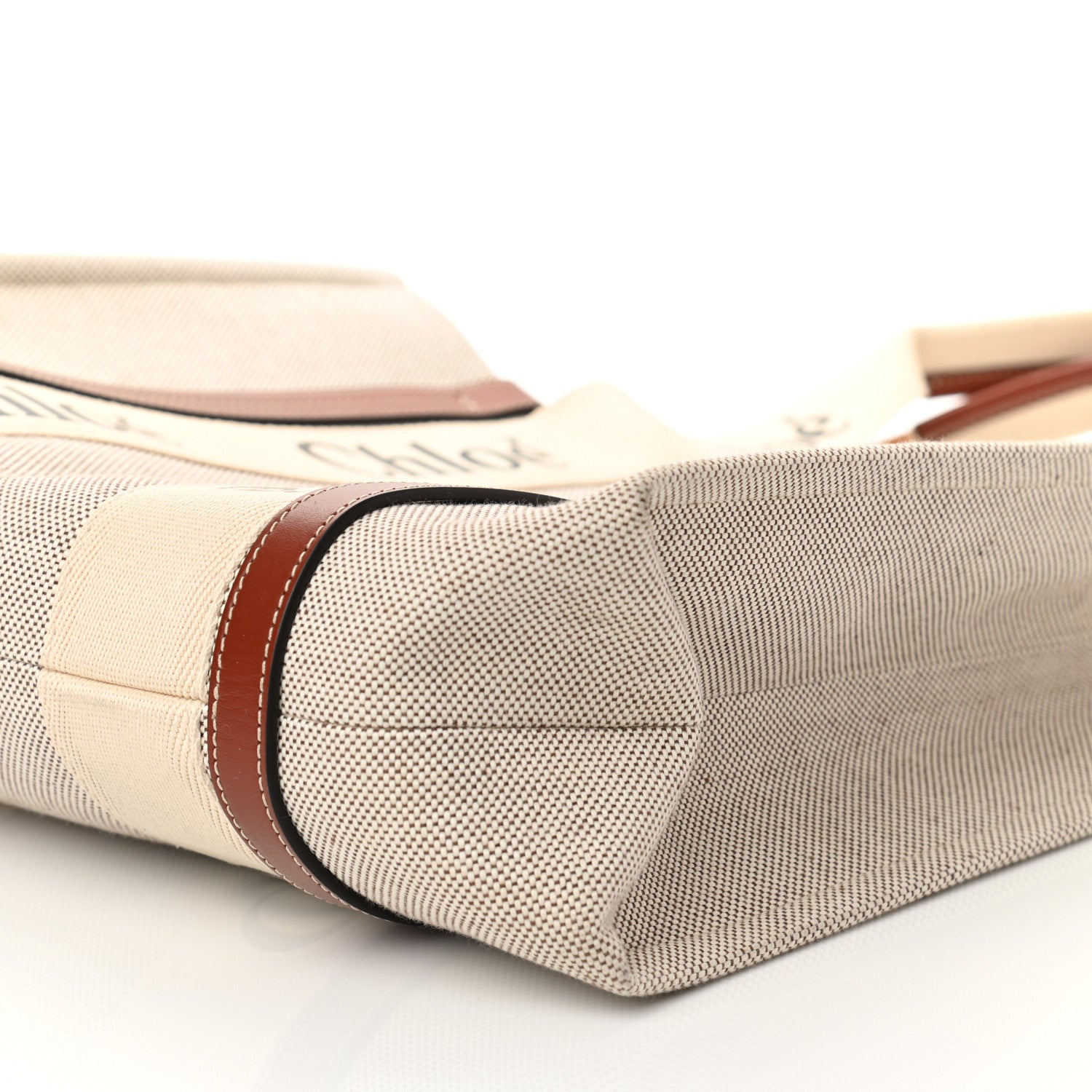 Chloe Cotton Calfskin Medium Woody Ribbon Tote White Brown 10 of 13